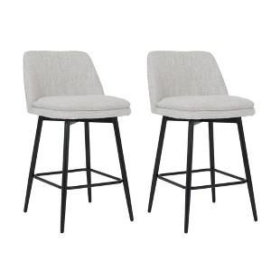 DSVIMOY Counter and Bar Stool Set of 2 Swivel Upholstered Barstools with Back and Metal Legs for Kitchen Island, Off-White, 26.4"*14.96"*23.6" - 1 of 4