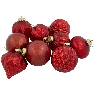 Northlight Shiny and Textured Glass Ball and Onion Christmas Ornaments - 3" (80mm) -Red - 9ct - 1 of 4