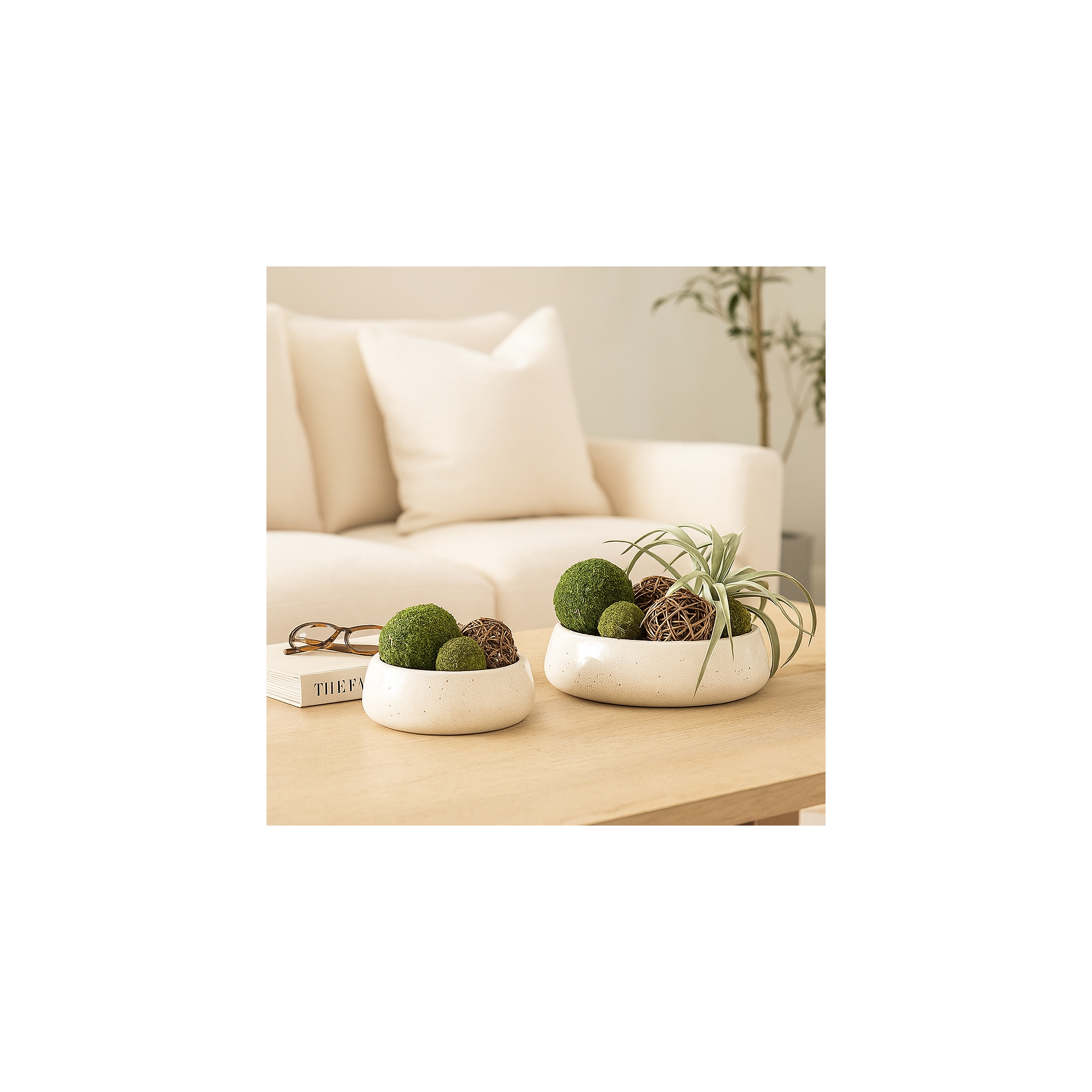 Elegant Ceramic Decorative Bowl for Coffee Table - Decorative Centerpiece Table Decorations or Living Room for Home Decor Accents - Set of 2, 4" White