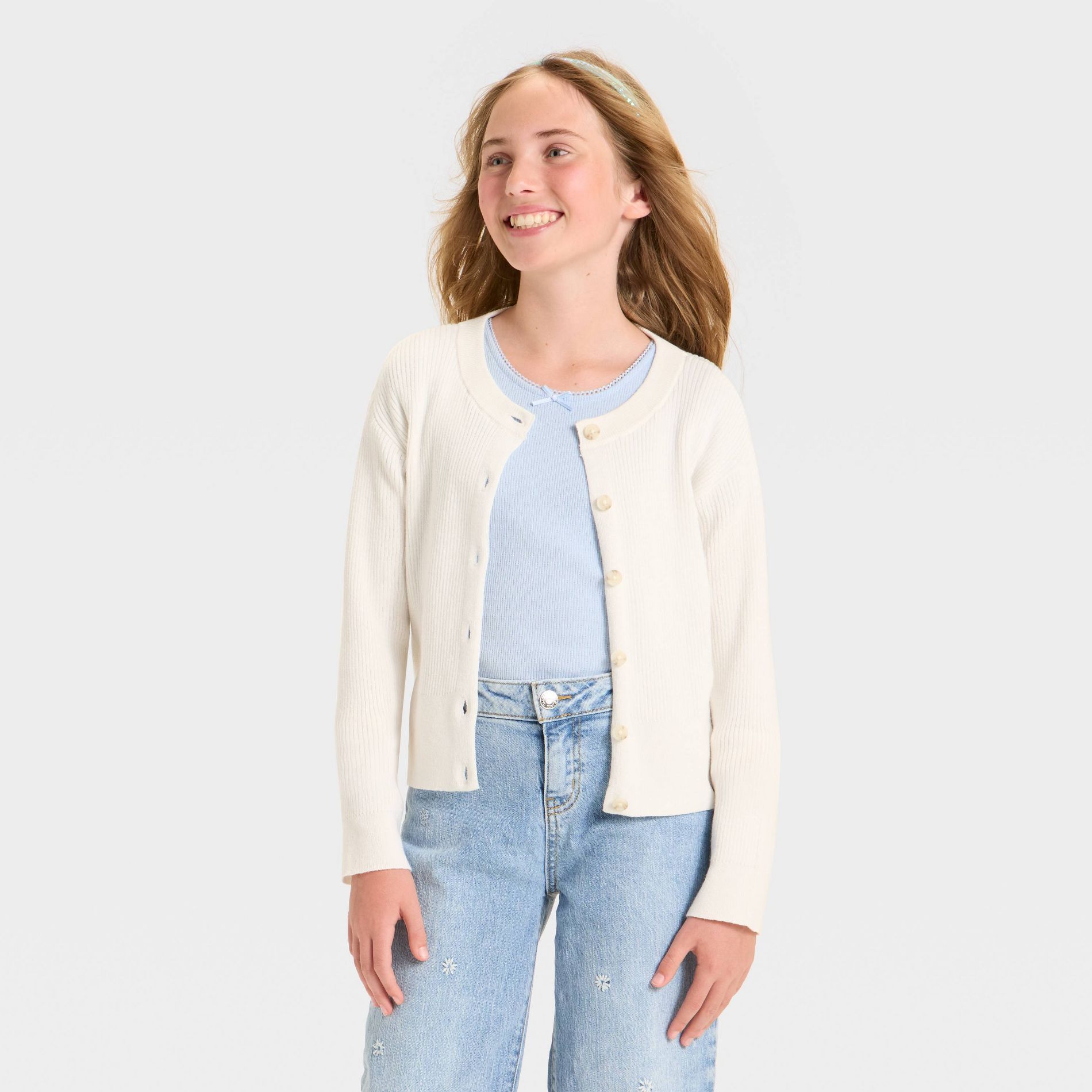 Girls' Long Sleeve Ribbed Cardigan Sweater - Cat & Jack™