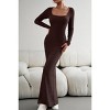 Women's Square Neck Long Sleeve Knit Dress Slim Fit Stretchy Bodycon Sweater Dress Casual Elegant - 3 of 4