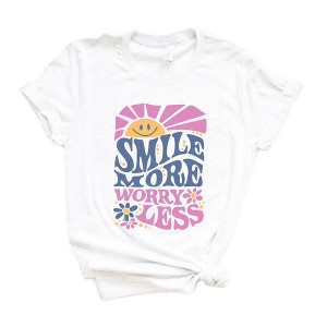 Simply Sage Market Women's Smile More Worry Less Sunshine Short Sleeve Graphic Tee - 1 of 2