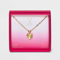14K Gold Dipped 'X' Initial Diamond Cut Heart Pendant Necklace - A New Day™ Gold