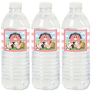 Big Dot of Happiness Girl Farm Animals - Pink Barnyard Baby Shower or Birthday Party Water Bottle Sticker Labels - Set of 20 - 1 of 4