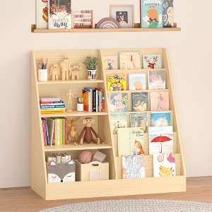 KTMBDW Kids Bookshelf and Toy Storage Organizer, 4 Tier Wooden Kids Book Shelf with Bookcase Display Stand for Kids Room, Playroom, Nursery - 1 of 4