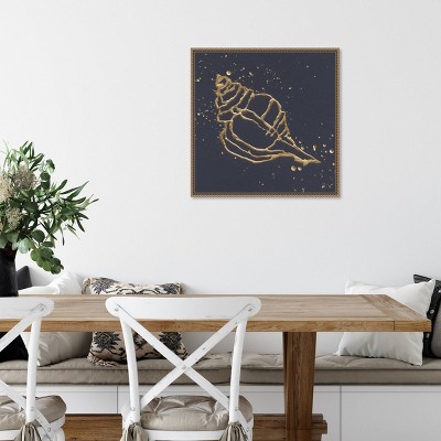 Gold Conch III Abstract Canvas Art with Beaded Bronze Frame