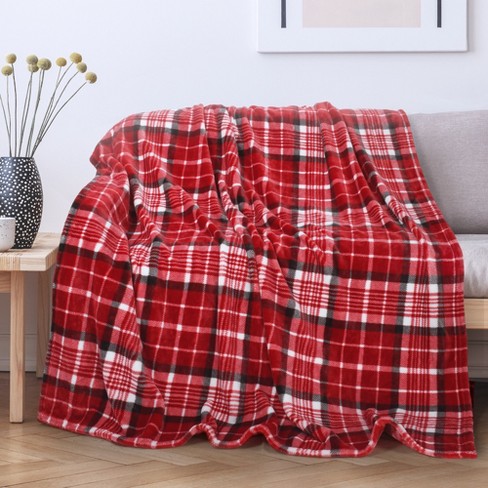 Lauren Ralph Lauren Red Plaid Throw Blanket LRL 69 x 62 Cozy outlet Fleece