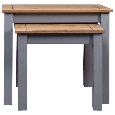 Gray and Natural Pine Wood 2-Piece Nesting Tables