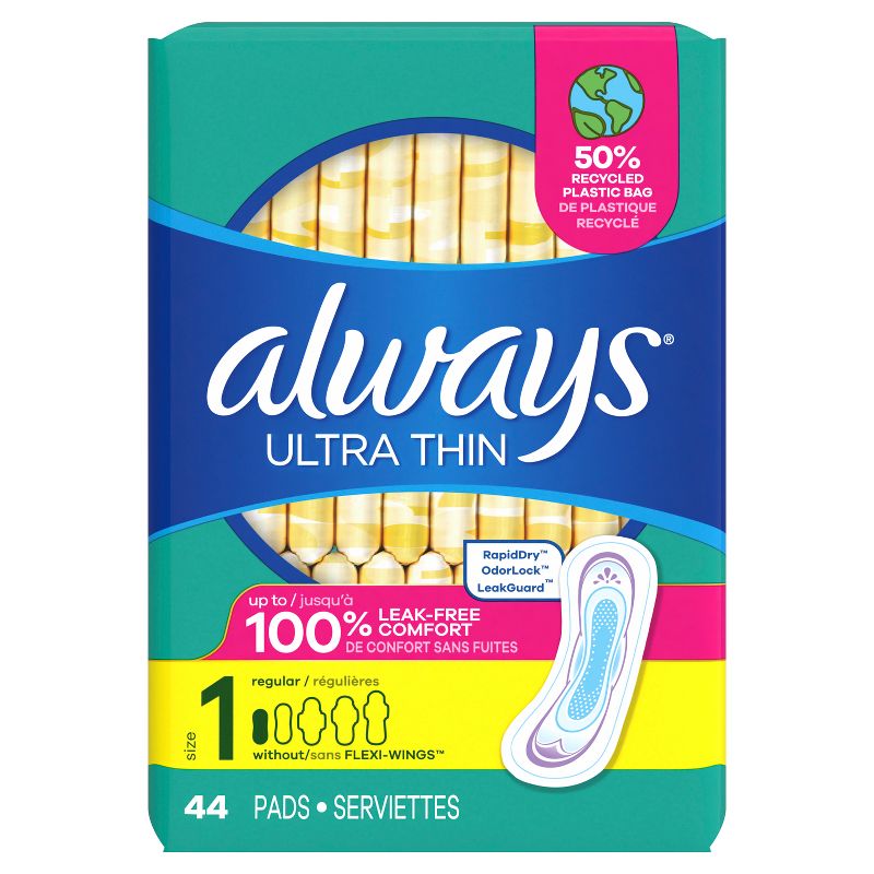 Always Ultra Thin Pads Size 1 Regular Absorbency Unscented - 44ct, 3 of 11