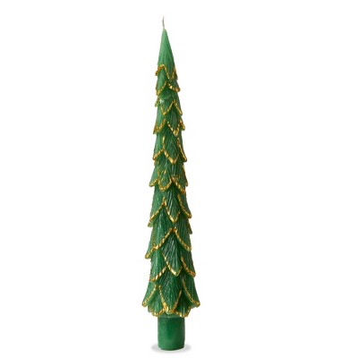 tag Gilded Pine Tree Taper Candle S/2 Green