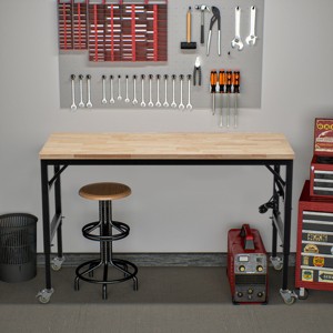 Adjustable Workbench with Power Outlets Wheels and Solid Wood Top Heavy-Duty Steel Frame 60in -3irtyhousy - 1 of 4