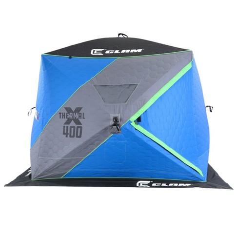 Clam 14469 X-400 Portable 4 To 6 Person 8 Foot Pop Up Ice Fishing Angler  Thermal Hub Shelter Tent With Anchors, Tie Ropes, And Carrying Bag : Target