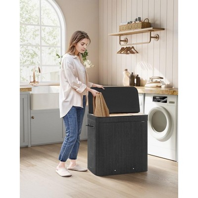 Ink Black Bamboo Laundry Hamper with Lid and Handles