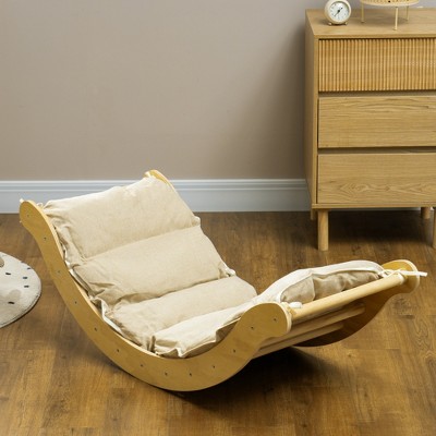 Natural Pinewood Indoor Toddler Climbing Set with Slide and Cushion