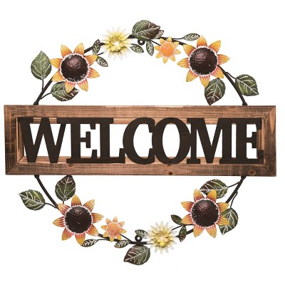 Transpac Metal 25.25" Multicolor Spring Welcome Sunflower Wreath Decor