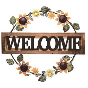Transpac Metal 25.25" Multicolor Spring Welcome Sunflower Wreath Decor - 1 of 2