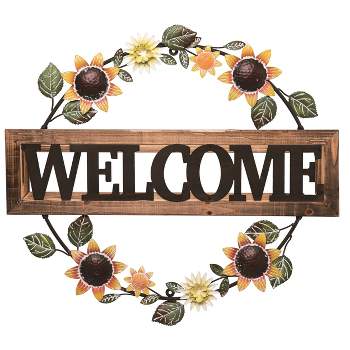 Transpac Metal 25.25 in. Multicolor Spring Welcome Sunflower Wreath Decor