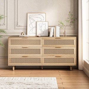 PAGED 59.06" Rattan Dresser Chest of Drawers Storage Cabinet with 6 Drawer for Bedroom - 1 of 4
