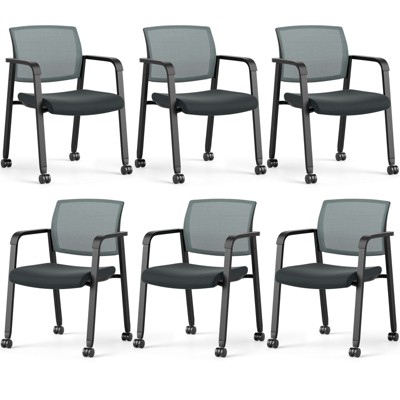 Tangkula 6-Pack Office Conference Chair Set Mesh Guest Reception Stack Chairs with Caster Wheels and Arms Stacking Chair Set