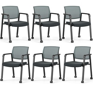 Tangkula 6-Pack Office Conference Chair Set Mesh Guest Reception Stack Chairs with Caster Wheels and Arms Stacking Chair Set - 1 of 4