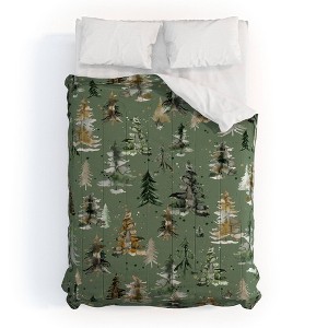 Watercolor Pines Spruces Green Comforter Set - Deny Designs - 1 of 2