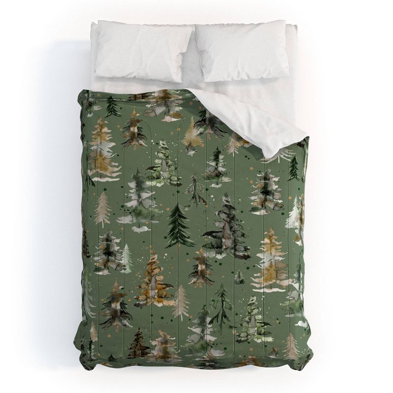 Watercolor Pines Spruces Green Comforter Set - Deny Designs, 1 of 5