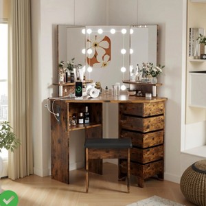 Corner Vanity Table w/5 Rotating Drawers 3 Color Lighting Brightness Adjustable - 1 of 4