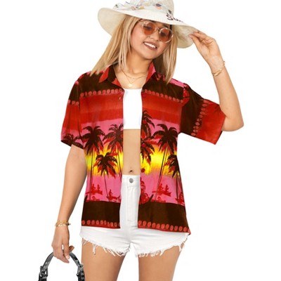 LA LEELA Button Down Shirt for Women Funky Vacation Casual Summer Hawaiian Beach Party Blouse Short Sleeve Tops Tropical Shirts for Women