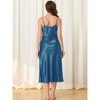 cheibear Women's Satin Silky Spaghetti Strap Sleep Dress V-Neck Camisole Midi Nightgowns - 4 of 4