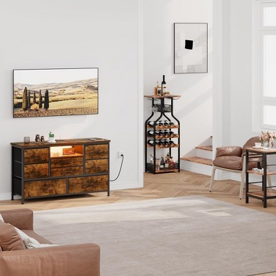 Rustic Brown MDF TV Cabinet with 8 Drawers and LED