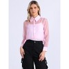 INSPIRE CHIC Women's Button Front Drawstring Hem Point Collar Mesh Sheer Long Sleeve Shirt - 3 of 4