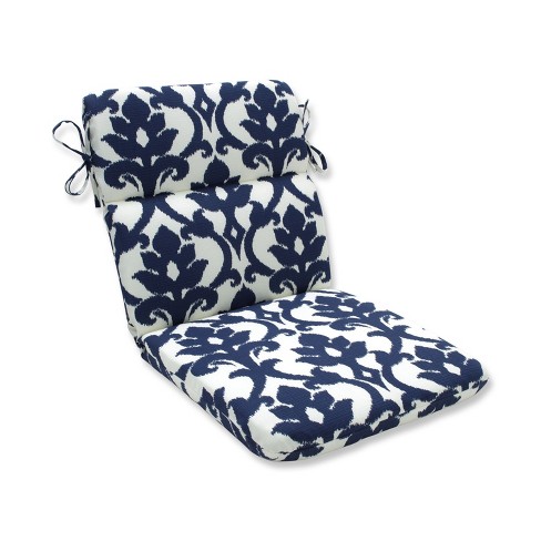 Outdoor Rounded Chair Cushion Blue White Damask Pillow Perfect