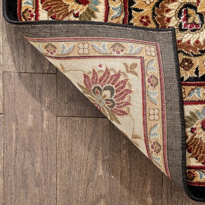 Sultan Sarouk Black and Cream Oriental Floral Area Rug