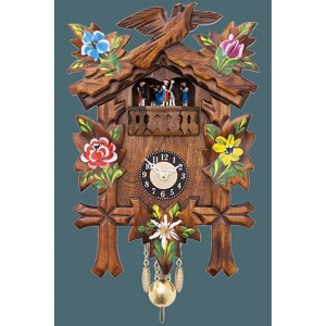 11" Painted Cuckoo Clock – 8 in – 5 Leaves, 1 Bird with Dancers – River City Clocks - 1 of 3