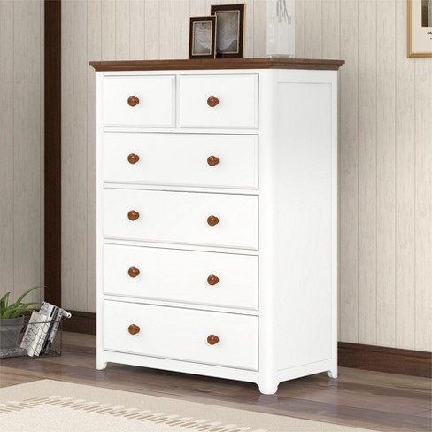 Modern 6 Drawer Dresser With Wooden Leg And Handle, Brown+white -  Modernluxe : Target