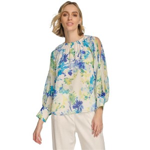 Calvin Klein Womens Floral Cold Shoulder Blouse - 1 of 1