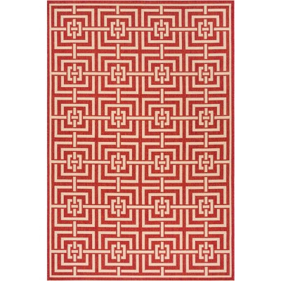 Beach House Red Rectangular Synthetic Non-slip Area Rug 79"