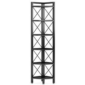 Resenkos Bookshelf, Bookcase Standing Shelf Unts,6-Tier Corner Shelf Small Bookshelf Storage Rack for Small Space,Black - 1 of 2