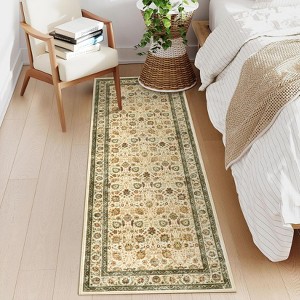 Machine Washable Boho Area Rug - Ultra-Thin Low Pile Carpet, Lightweight Indoor Rug, Non Slip Floral Rug for Living Room, Bedroom, Dining Room - 1 of 4