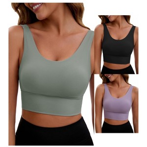 INSPIRE CHIC 3 Packs Women's V Back Wide Straps Full Coverage Sports Bras Longline Workout Padded Tank Top - 1 of 4