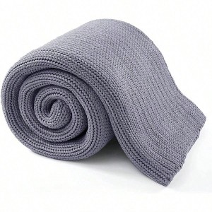 Light Grey Knitted Weighted Blanket 15lbs, 60x80 Cooling Throw for Hot Sleepers, Breathable Chunky Knit Heavy Blanket for Queen/King Beds - 1 of 4