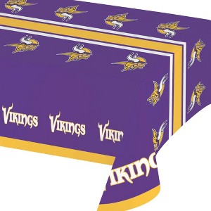 3ct Minnesota Vikings Football Reusable Tablecloth: NFL Plastic Disposable Tableware, Super Bowl Party Supplies, 102"x54" - 1 of 3