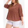 Agnes Orinda Women's Plus Size V Neck Babydoll 3/4 Lantern Sleeve Casual Floral Flowy Blouses - 2 of 4