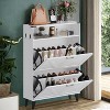 Farmhouse Shoe Cabinet w/ 2 Flip Drawers & Open Shelf, Slim Freestanding Storage for Entryway - 3 of 4
