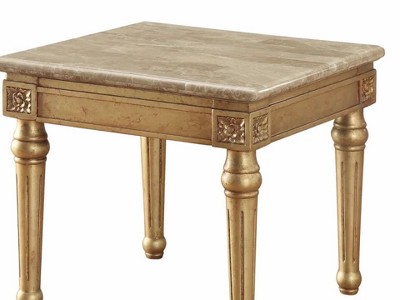 Luxurious Antique Gold 26" Square Marble & Wood End Table