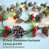 Set of 2 Christmas wreath lights, 13 feet long, 40 LED bulbs, pine cone design with red berries. - 4 of 4