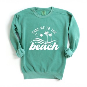 Simply Sage Market Take Me To The Beach Wave Garment Dyed Sweatshirt - L - Seafoam - 1 of 4