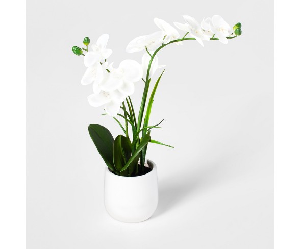 21" x 5" Artificial Orchid in Ceramic Pot White/Green - Threshold&#153;