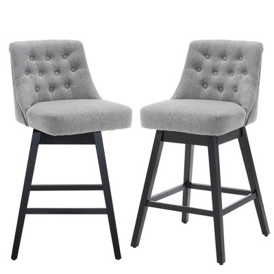 Beautyolove 29 in. Grey Fabric Upholstered Bar Height Swivel Bar Stool with Solid Wood Frame (Set of 2)