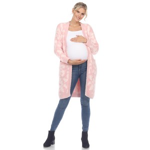 Maternity Leopard Print Open Front High Pile Fleece Coat -White Mark - 1 of 4
